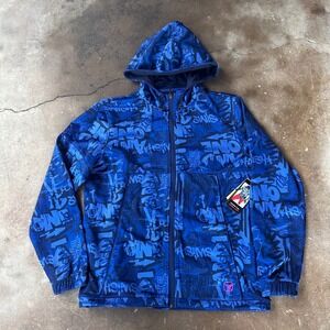 AND1 Jumpshot Jacket Men M Blue NWT Graffiti Print Full Zip Hoodie Basketball